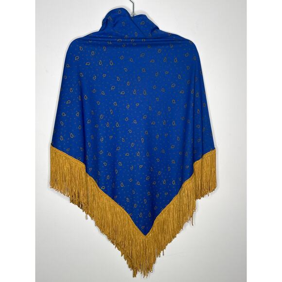 1970s Alfred Shaheen Blue Paisley Jumpsuit Set w Fringe Shawl medium - Picture 5 of 14